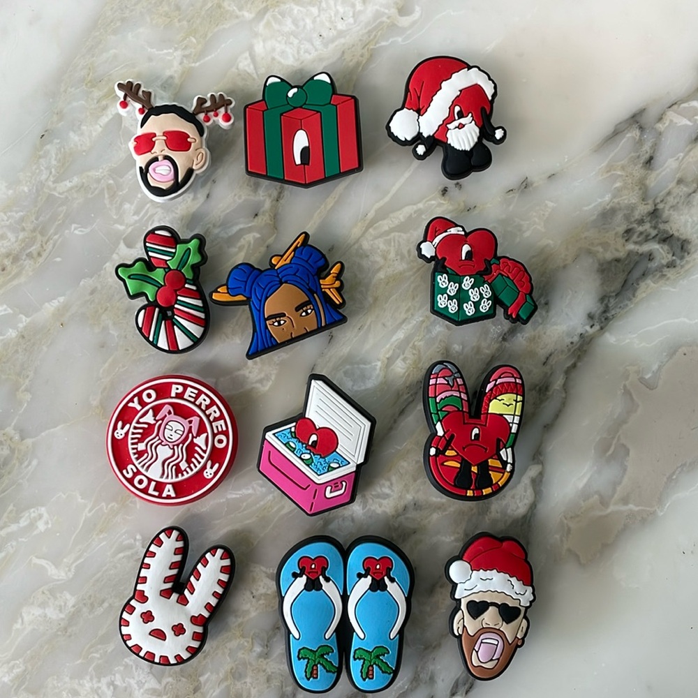 bad bunny/Karol G Christmas croc charms